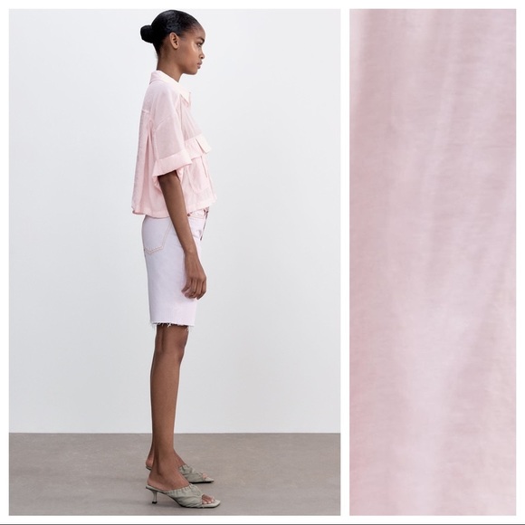 NWT. Zara Light Pink Modal Blend Flowy Shirt with Pockets. Size M. - Picture 3 of 10